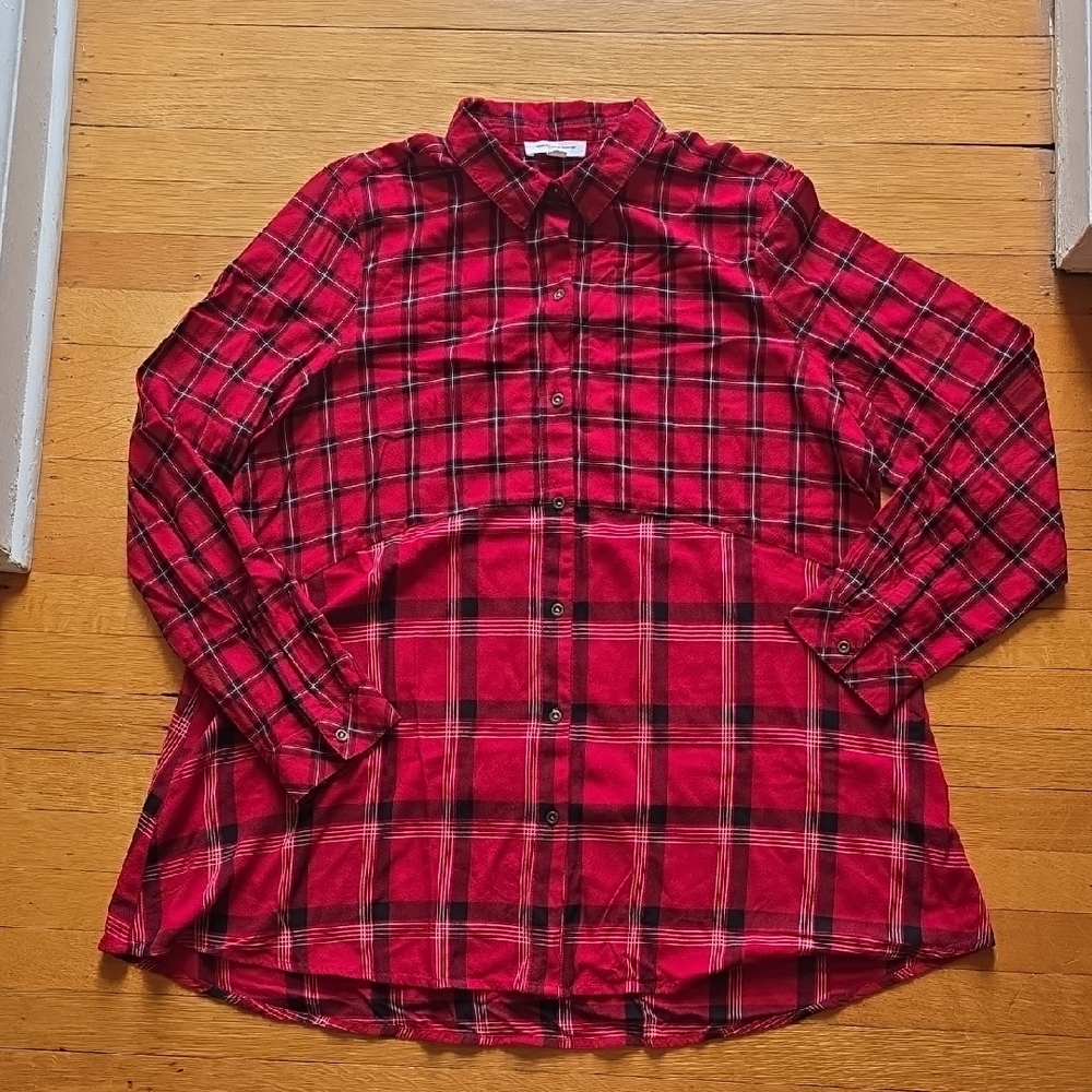 Beach Lunch Lounge, Button-Down, Long Sleeve Shirt, Plaid, Red, EUC, Women's L